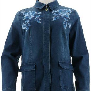NWOT Isaac Mizrahi Live! TRUE DENIM EmbroideredJacket